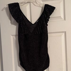 SHEIN Black Glitter Ruffle Bodysuit